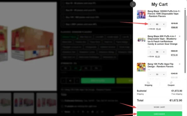 Come ordinare Bangvape Aggiungi al carrello Display