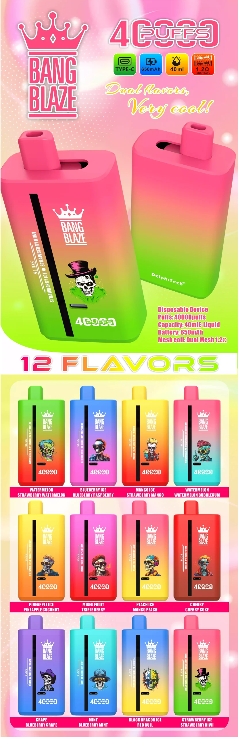 Bang Blaze 40K Puffs Dual Flavor Disposable Vape Flavors