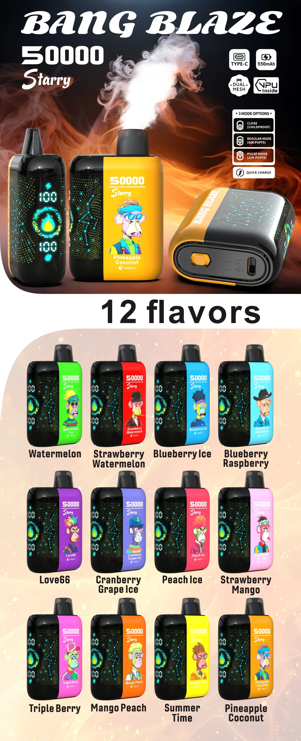 Bang Blaze 50000 Puffs Disposable Vape Starry Twist 12 Flavors