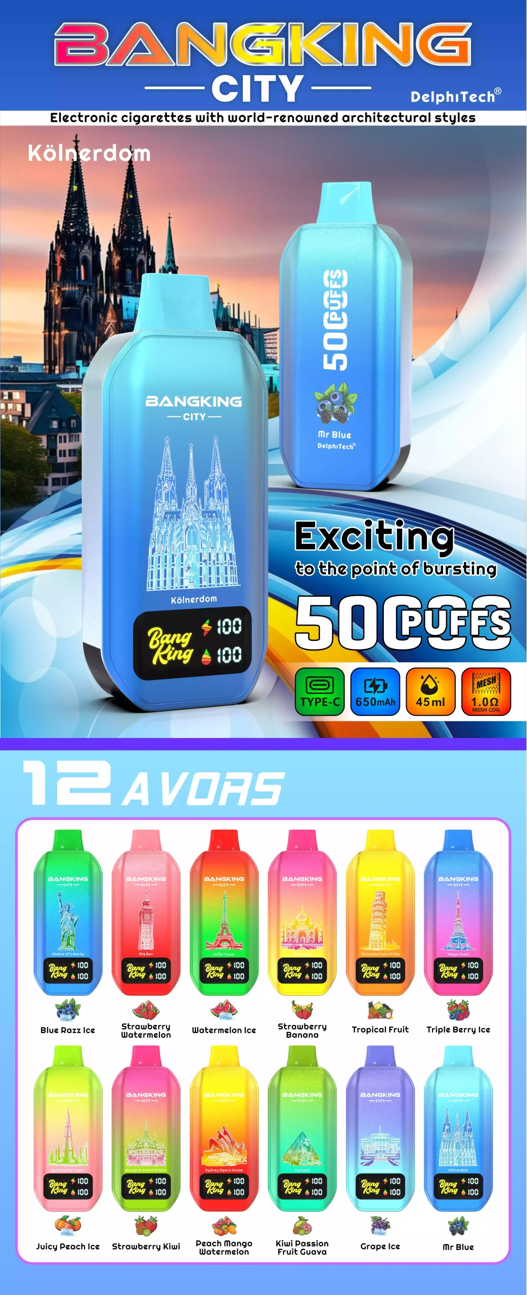 Bang King City 50K 50000 Puffs Vape 12 Flavors