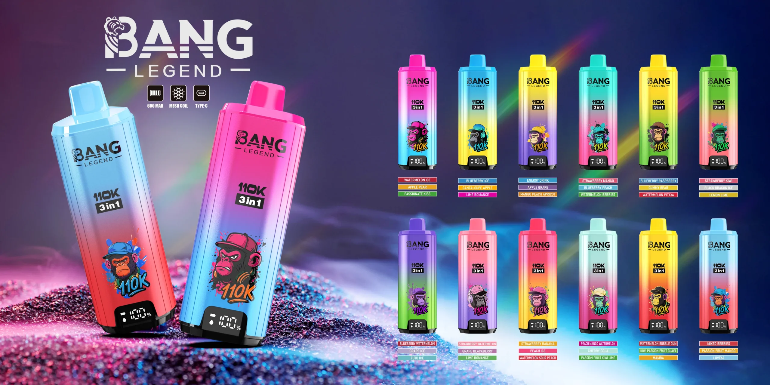 Bang Legend 110K Puffs 3 IN 1 Flavors Disposable Vape Wholesale 12 Flavors