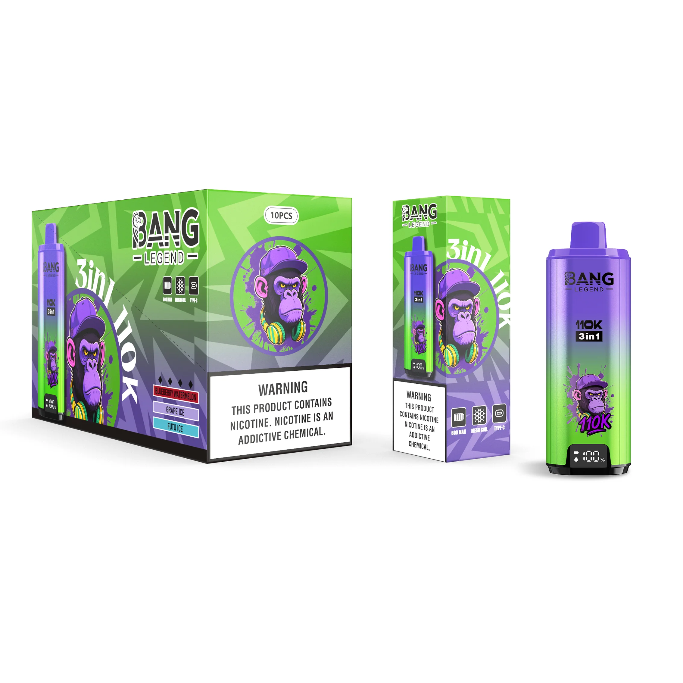 Bang Legend 110K Puffs 3 IN 1 Flavors Disposable Vape Wholesale Blueberry Watermelon & Grape Ice & Fuji Ice Bang Legend 110K Puffs 3 IN 1 Flavors Disposable Vape Wholesale Blueberry Watermelon & Grape Ice & Fuji Ice