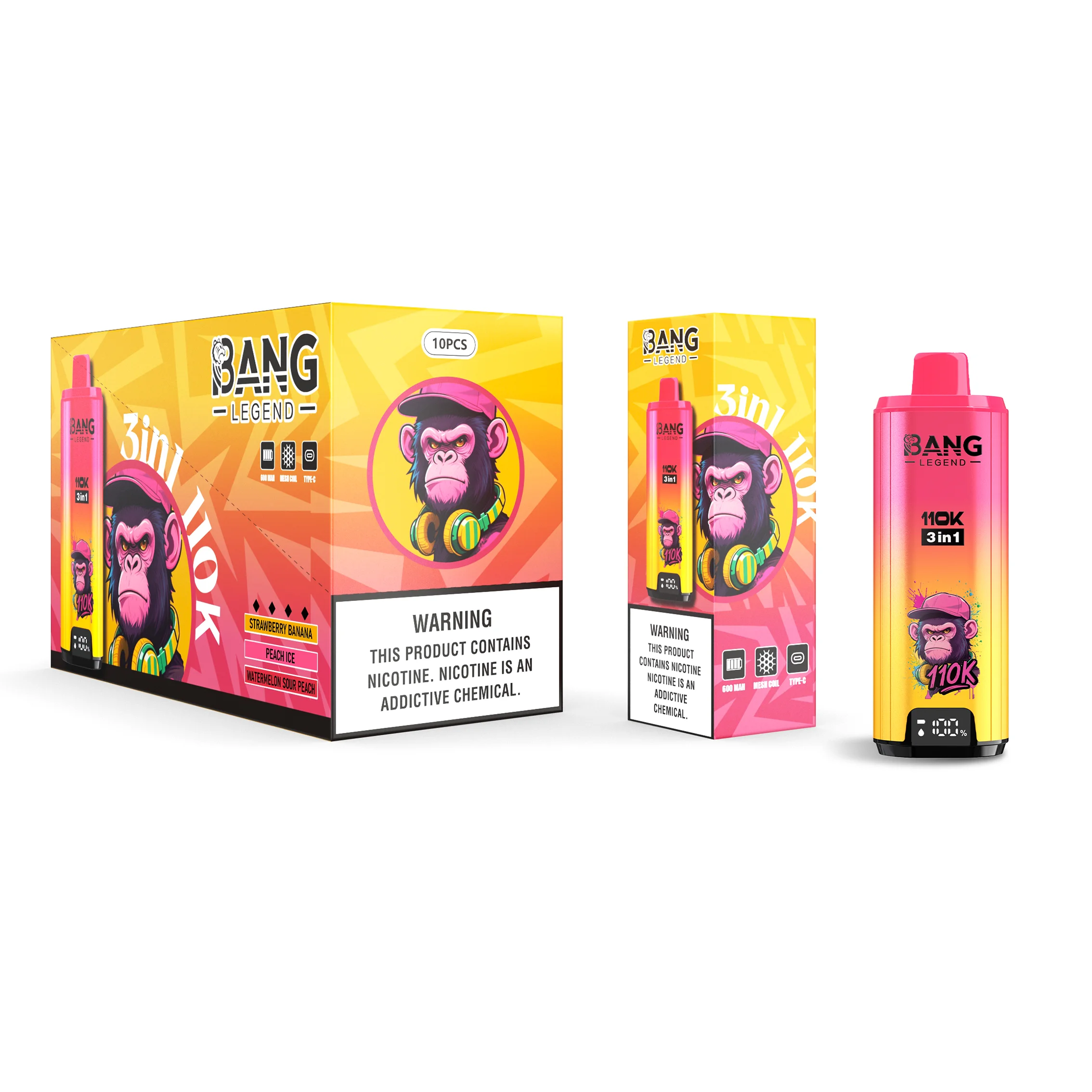 Bang Legend 110K Puffs 3 IN 1 Flavors Disposable Vape Wholesale Strawberry Banana & Peach Ice & Watermelon Sour Peach Bang Legend 110K Puffs 3 IN 1 Flavors Disposable Vape Wholesale Strawberry Banana & Peach Ice & Watermelon Sour Peach