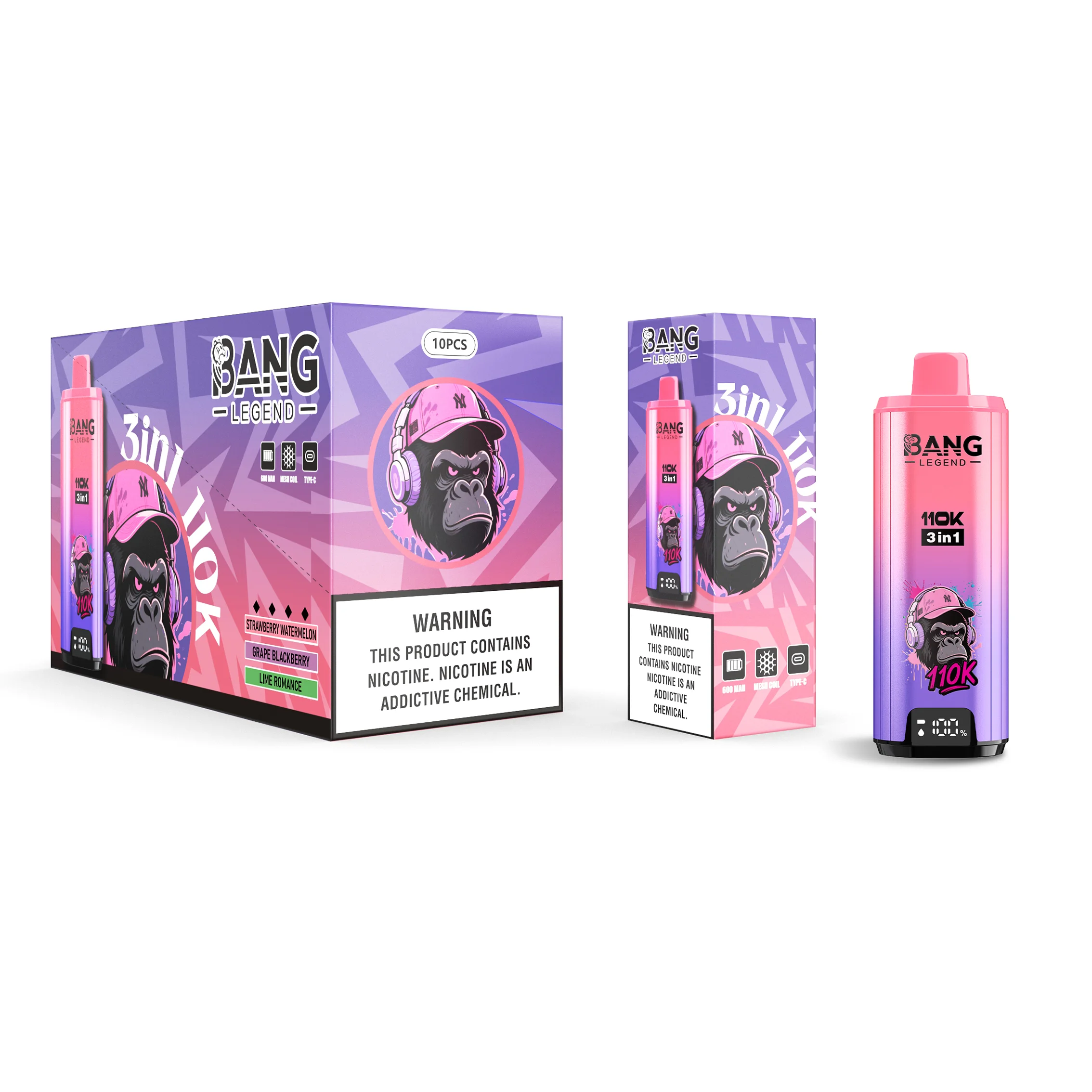 Bang Legend 110K Puffs 3 IN 1 Flavors Disposable Vape Wholesale Strawberry Watermelon & Grapes Blackberry & Lime Romance Bang Legend 110K Puffs 3 IN 1 Flavors Disposable Vape Wholesale Strawberry Watermelon & Grapes Blackberry & Lime Romance