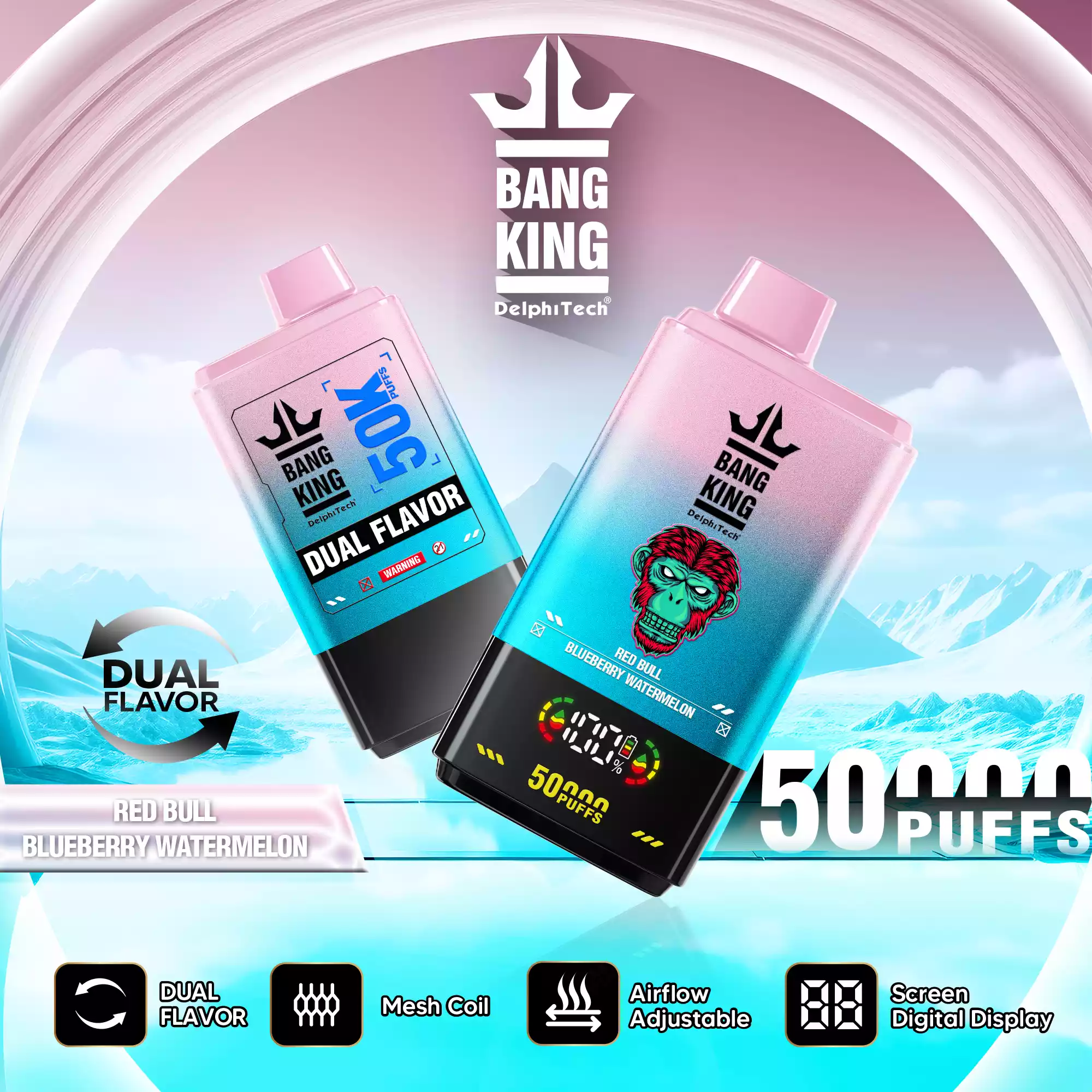 Bang King 50K Vape Dual Flavor LED Screen 50000 Puffs Disposable Vape EU Warehouse Shipping Red Bull & Blueberry Watermelon Bang King 50K Vape Dual Flavor LED Screen 50000 Puffs Disposable Vape EU Warehouse Shipping Red Bull & Blueberry Watermelon