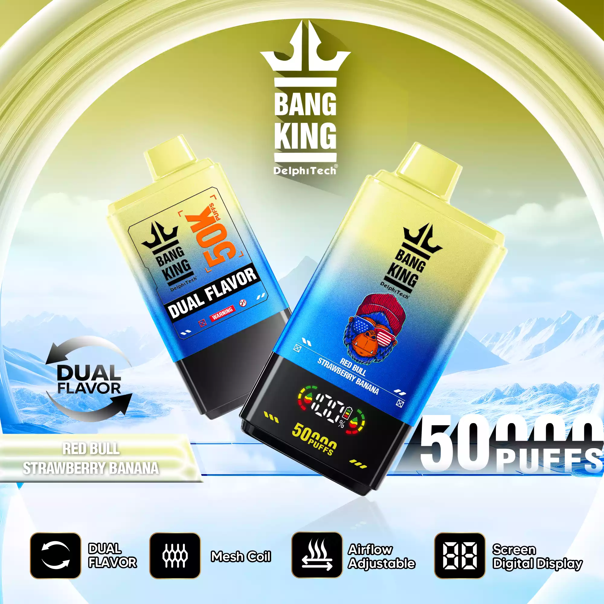 Bang King 50K Vape Dual Flavor LED Screen 50000 Puffs Disposable Vape EU Warehouse Shipping Red Bull & Strawberry Banana Bang King 50K Vape Dual Flavor LED Screen 50000 Puffs Disposable Vape EU Warehouse Shipping Red Bull & Strawberry Banana