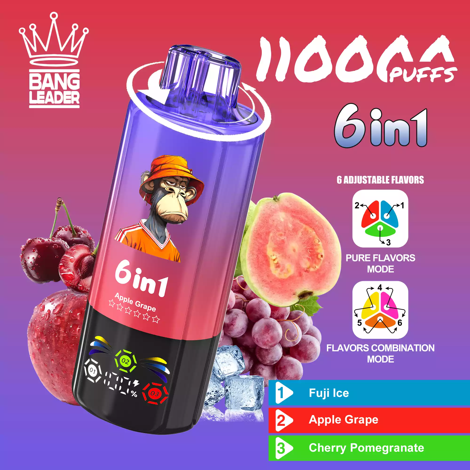 Bang Leader 110K Vape 6-in-1 Flavor Mix Switch 110000 Puffs Vape EU Warehouse Shipping Fuji Ice & Apple Grape & Cherry Pomegranate Bang Leader 110K Vape 6-in-1 Flavor Mix Switch 110000 Puffs Vape EU Warehouse Shipping Fuji Ice & Apple Grape & Cherry Pomegranate
