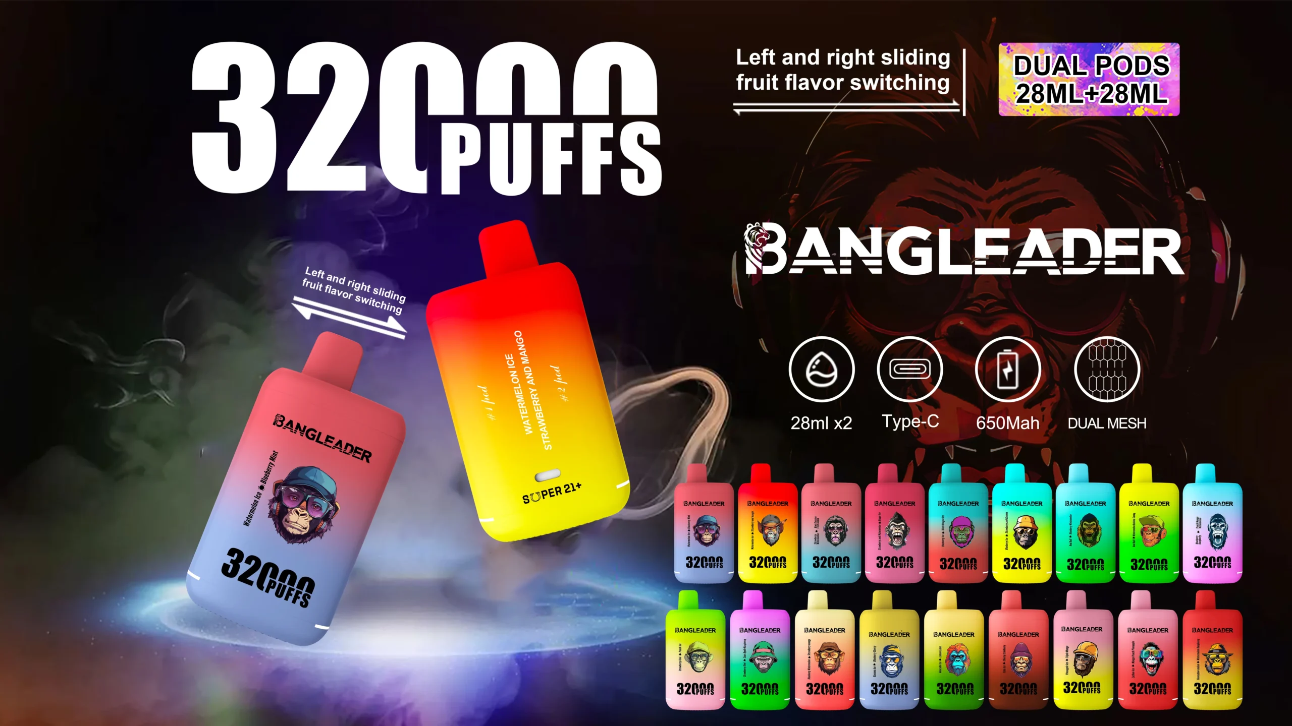 Bang Leader 32K Vape Dual Flavor 32000 Puffs Disposable Vape EU Warehouse Fast Shipping (1)