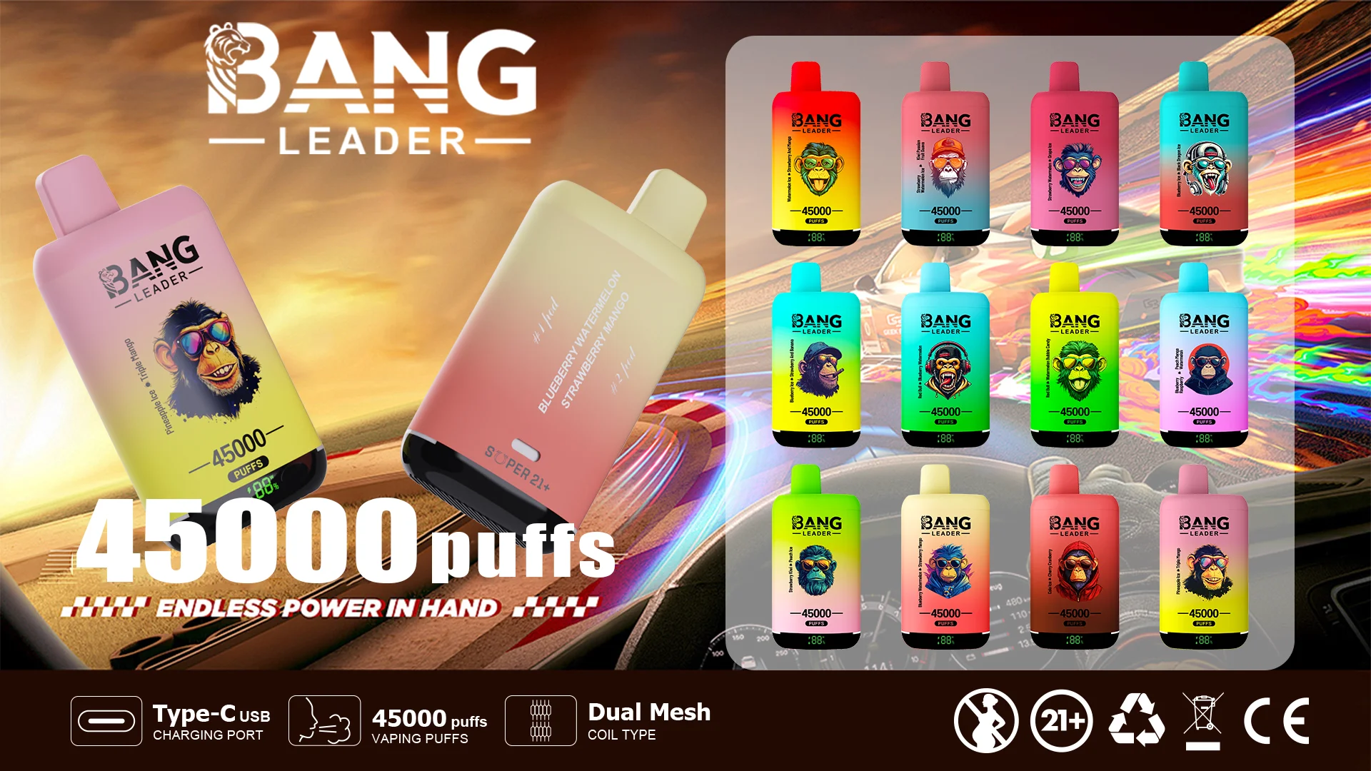 Bang Leader 45K Vape Dual Flavor LED Screen 45000 Puffs Disposable Vape EU Warehouse Shipping all flavors