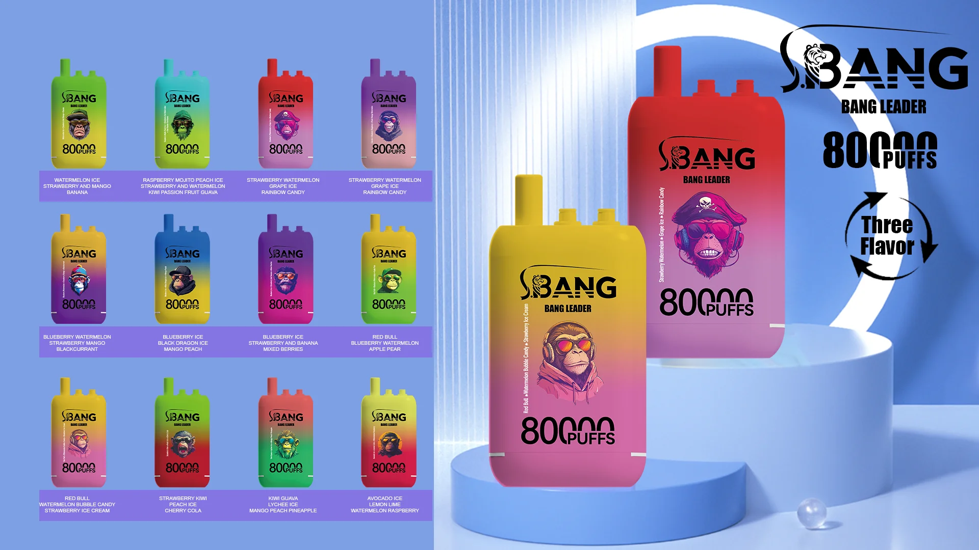 Bang Leader 80K Vape 3-in-1 Flavor 80000 Puffs Disposable Vape EU Warehouse Shipping all flavors