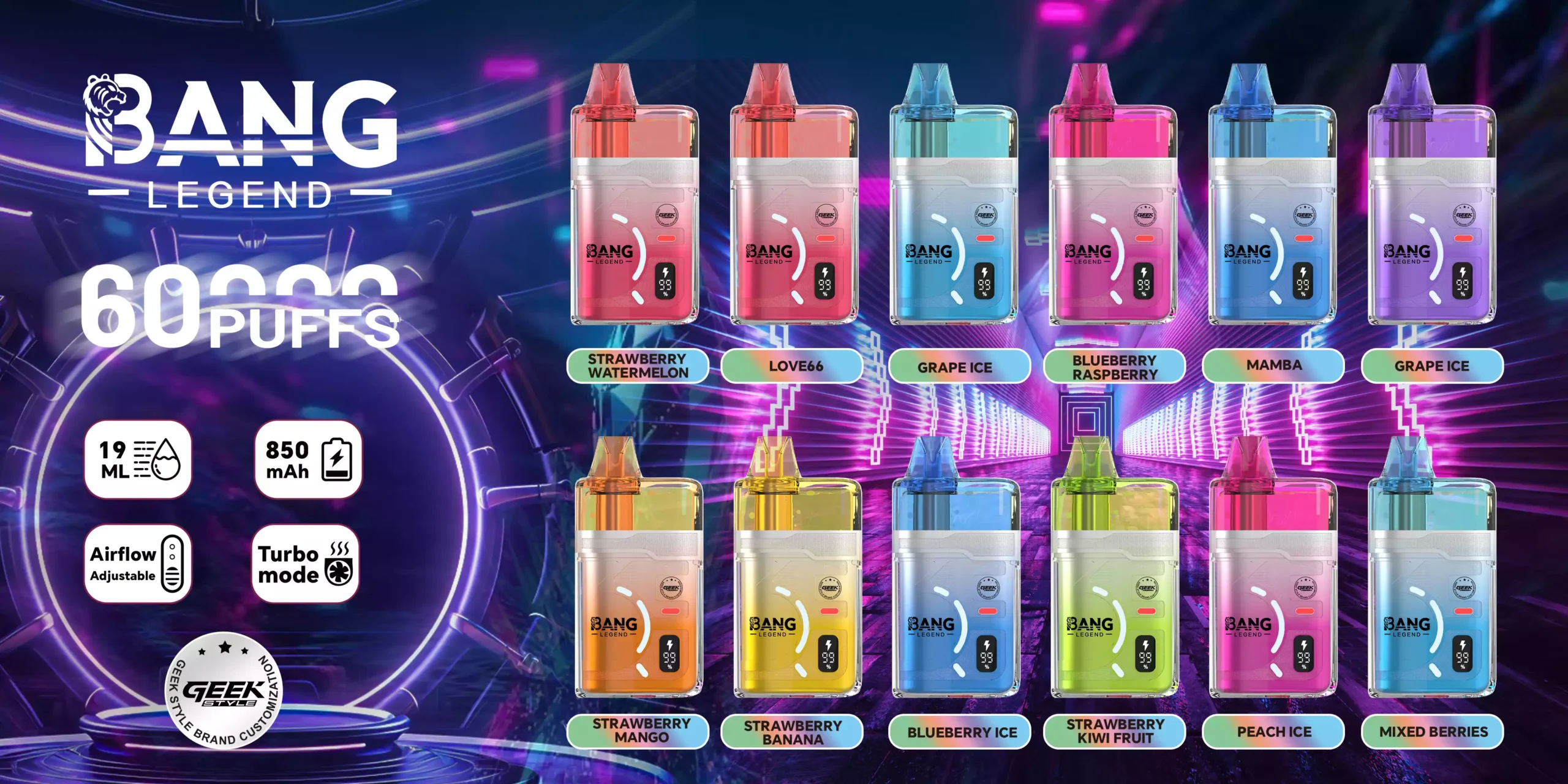 Bang Legend 60K Puffs Disposable Vape Turbo Mode Refillable Pure Flavor Adjustable Airflow all flavors