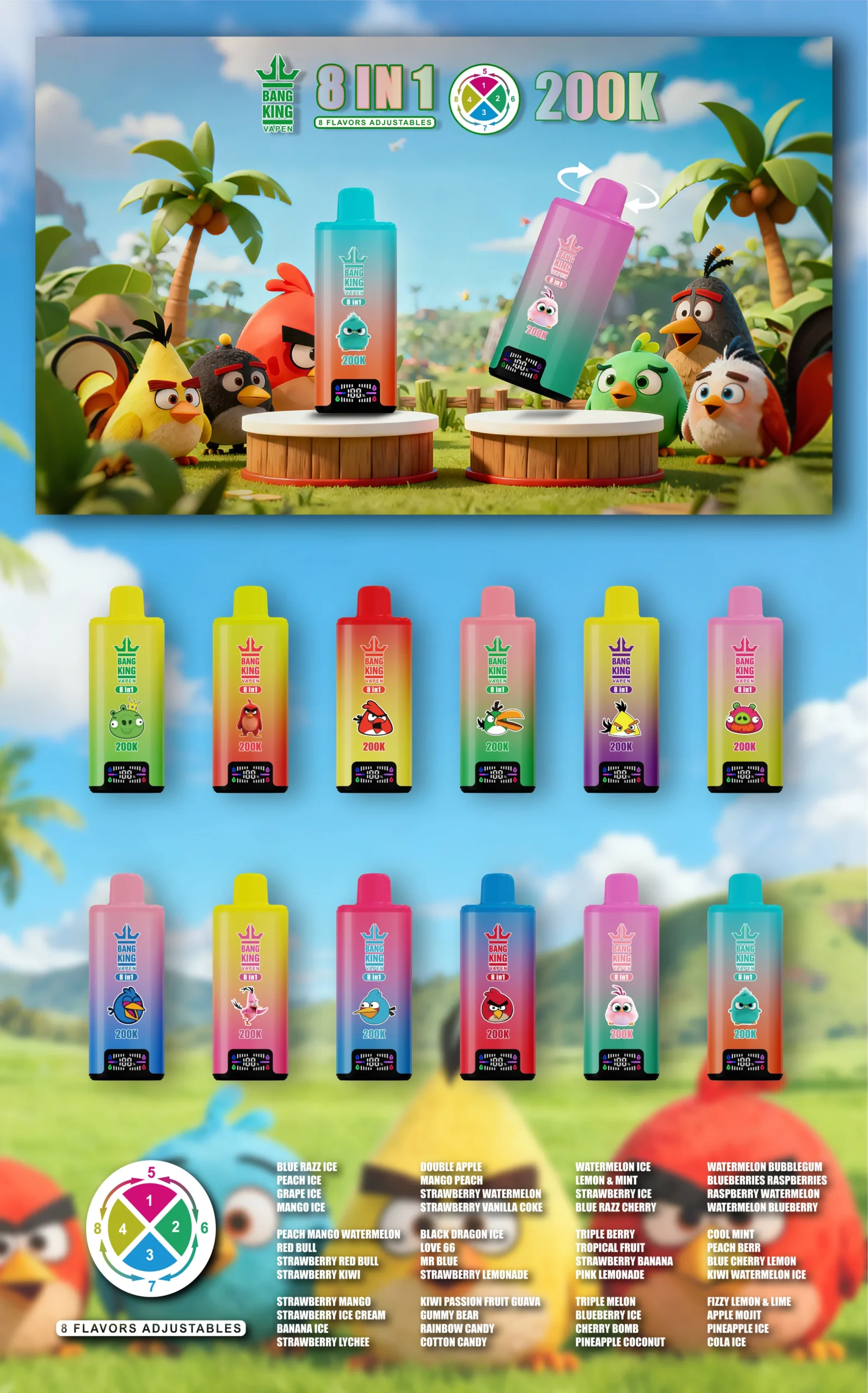 Bang King 200K Puffs Disposable Vape 8-In-1 all flavors