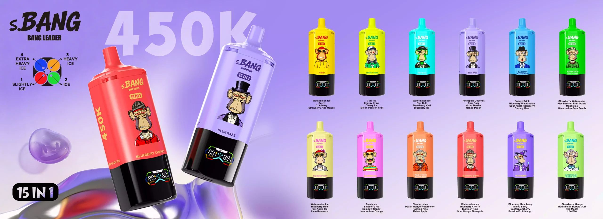 Bang Leader 450K Vape 15 in 1 Flavors all flavors