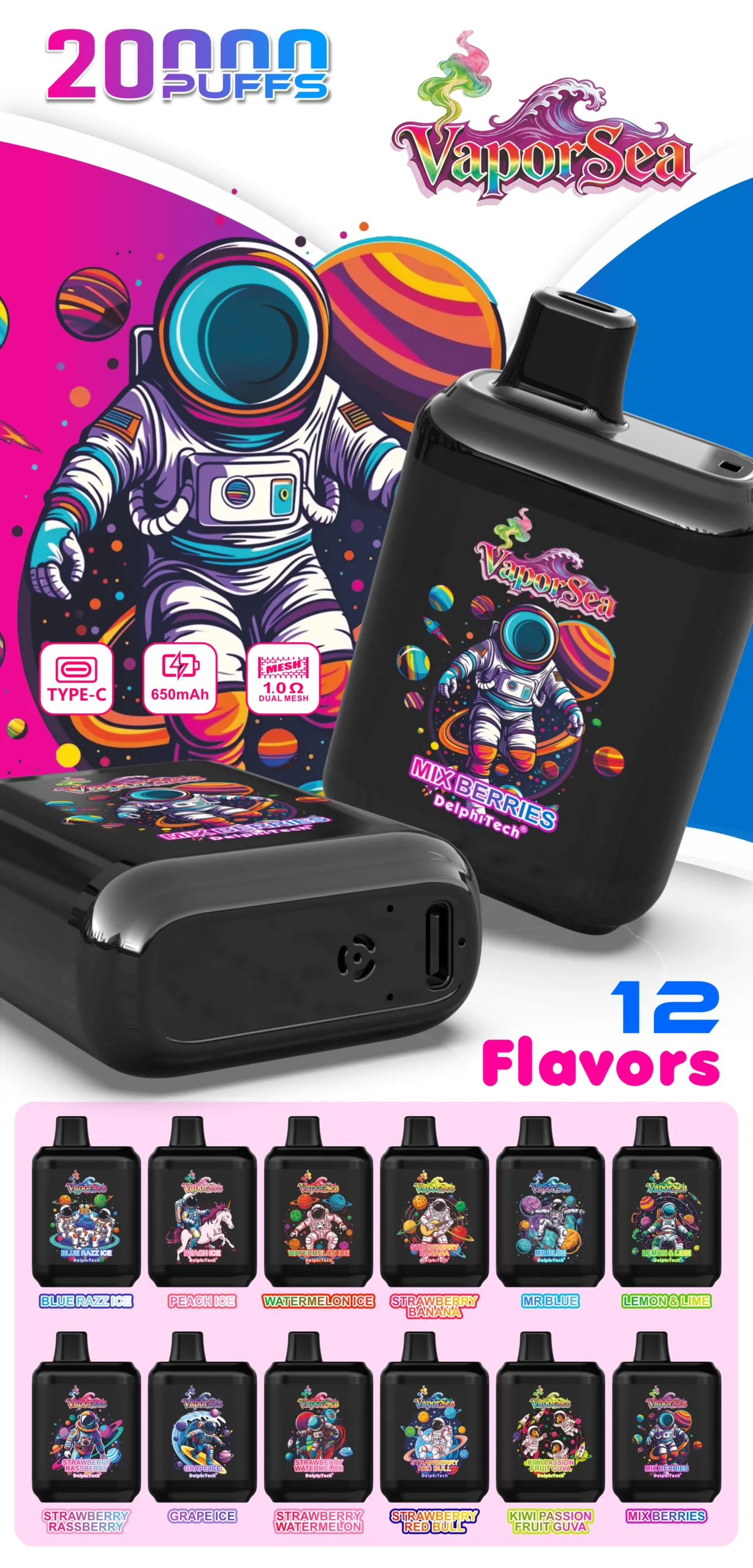 Bang Vape Vaporsea 20K Vape Rechargeable Spacewalk all flavors