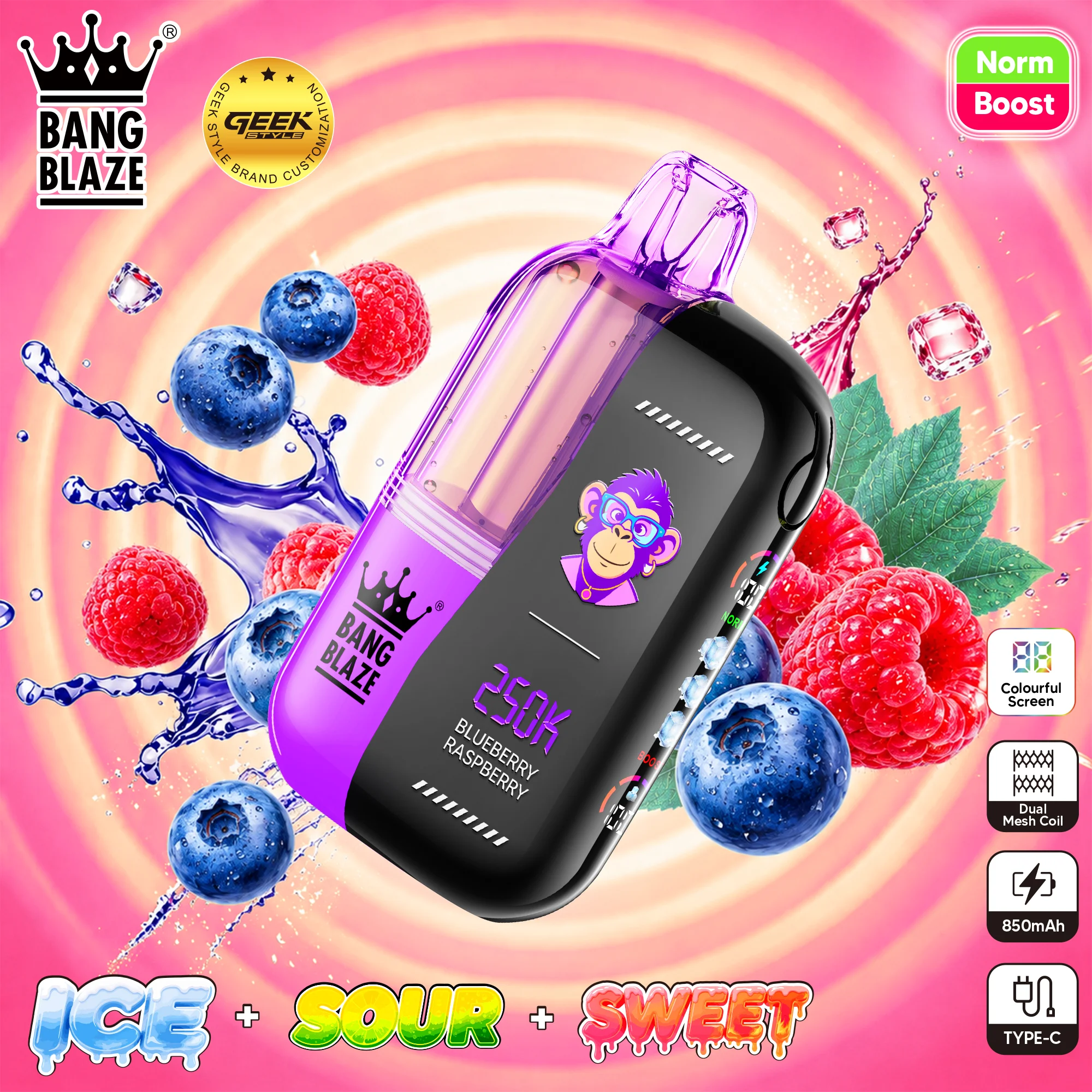 Bang Blaze 250K Vape Monkey Vape Blueberry Raspberry Bang Blaze 250K Vape Monkey Vape Blueberry Raspberry