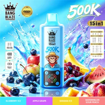 Bang Blaze 500K Vape 15in1 flavors Blueberry Ice & Apple Grape & Banana Ice & Watermelon Sour Peach