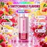 Bang King 360K Vape 6in1 Blue Razz Lemonade & Cherry Berry & Strawberry Banana & Triple Melon & Peach Mango Pineapple & Watermelon Ice