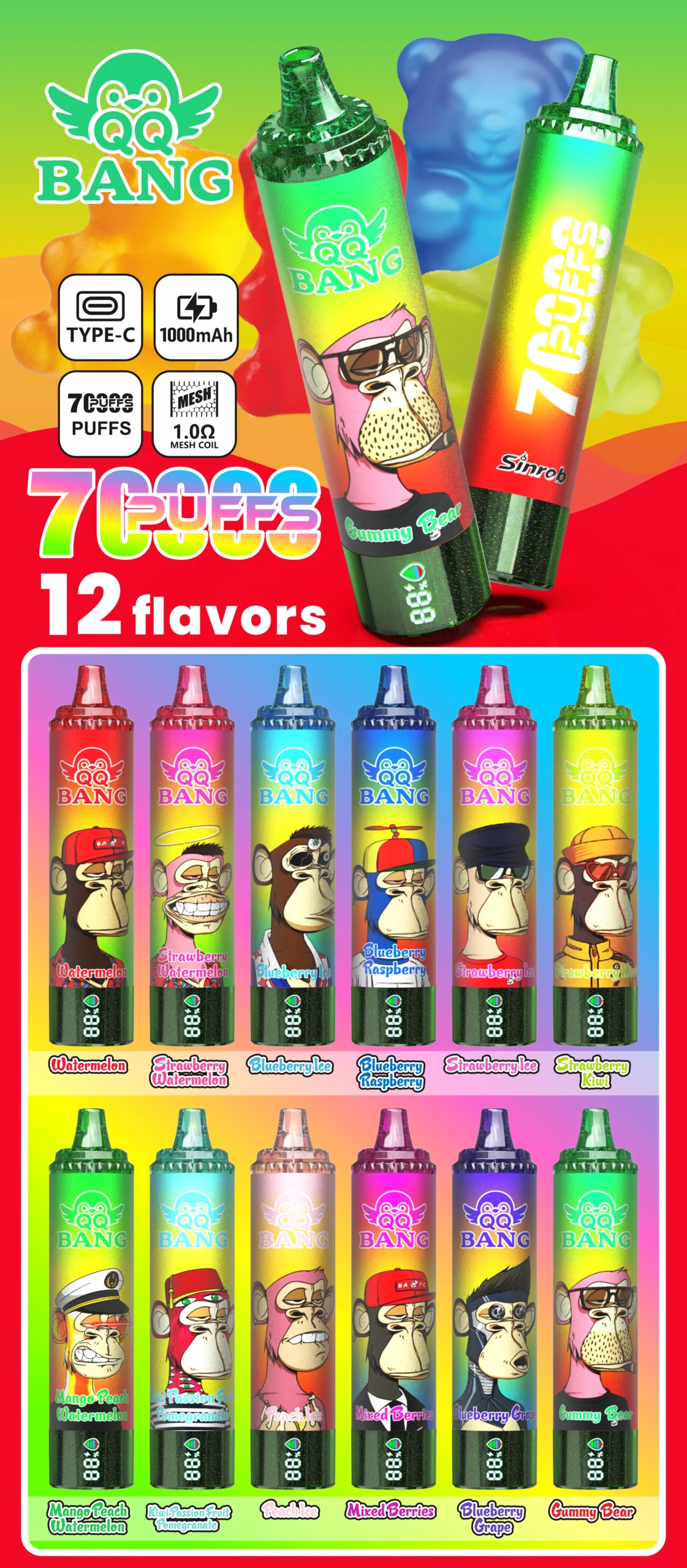 QQ BANG 70000 Puffs Rechargeable Disposable Vape All Flavors